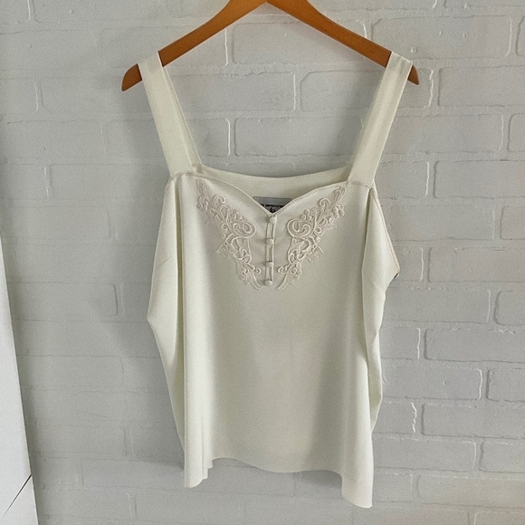 Vintage Cami lace Floral Embroidered Sweetheart neckline Vanilla white 3X - Picture 2 of 8